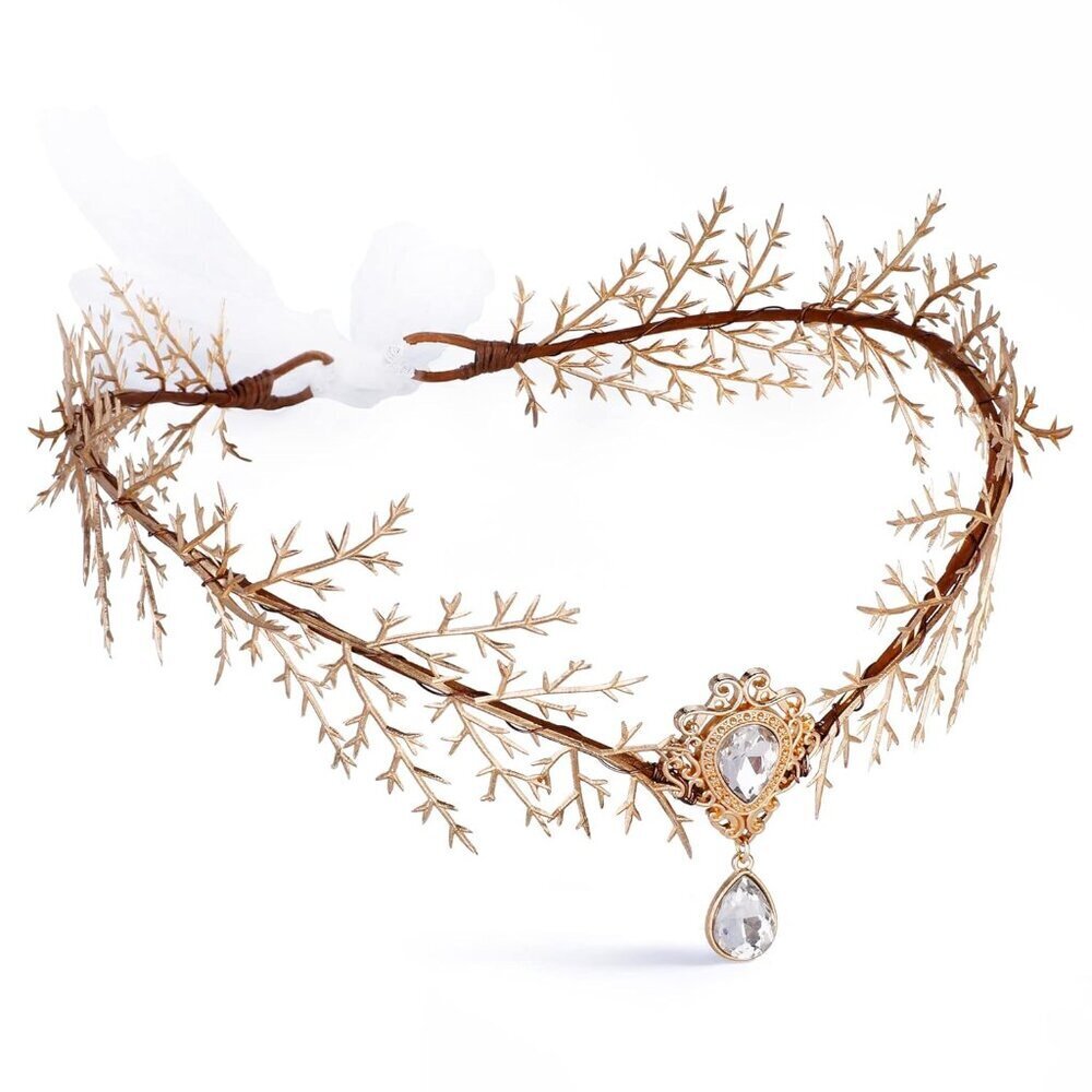 Gold Elf Flower Crown Fairy Floral Headband Elf Princess Renaissance Costume